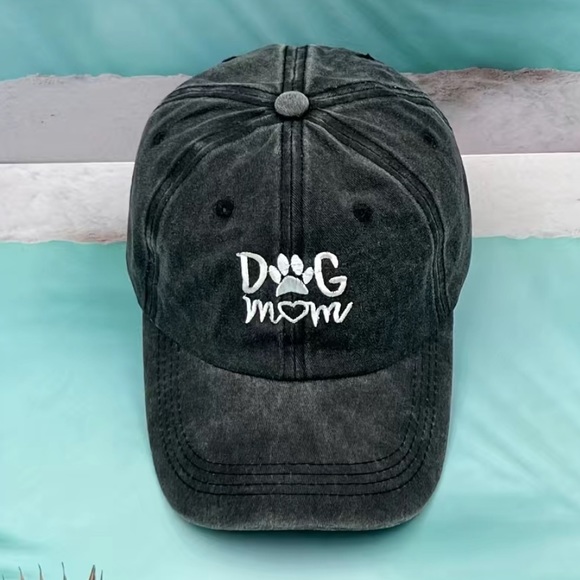 Vintage Washed "Dog Mom" Embroidered Baseball Cap - Picture 2 of 6